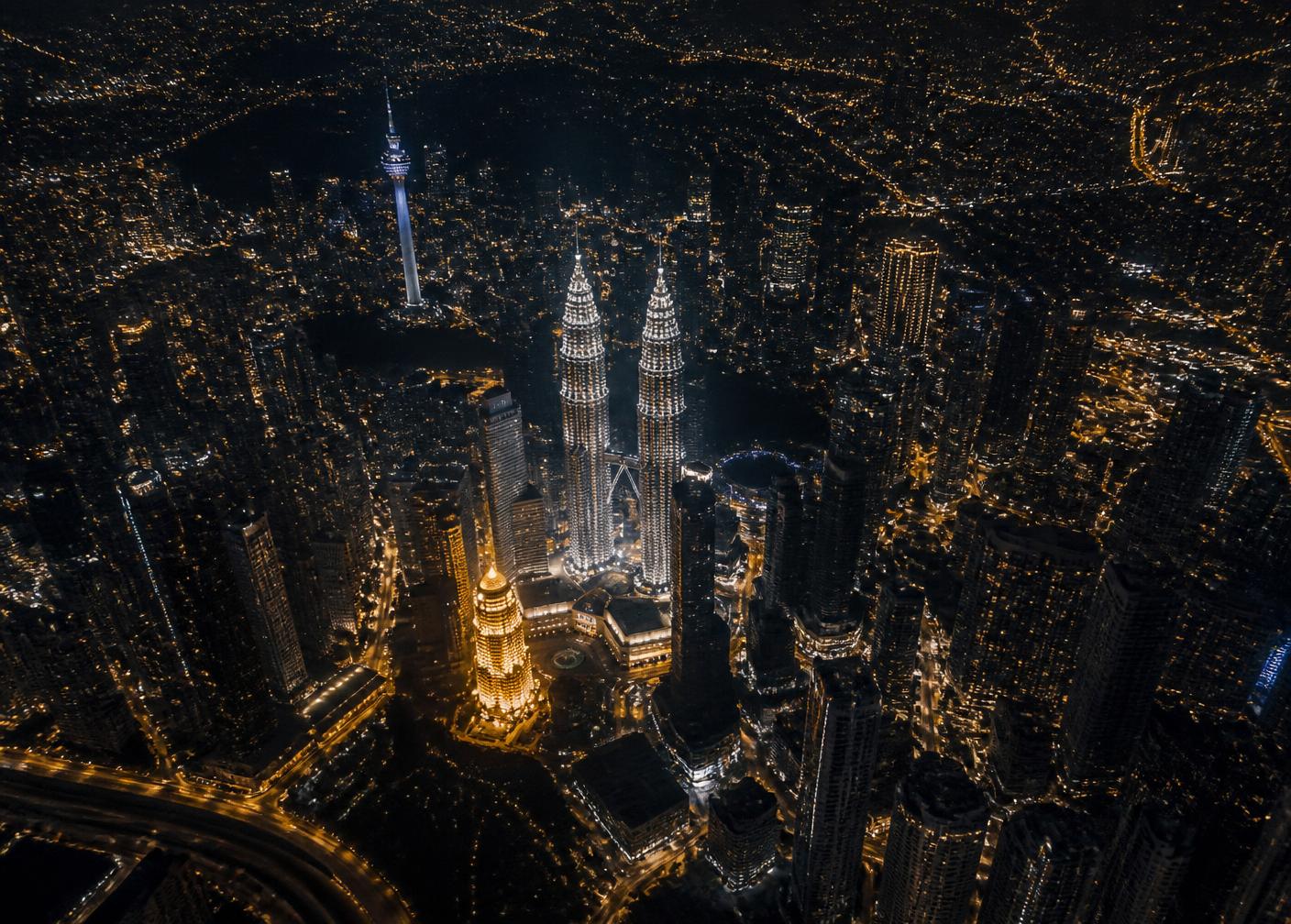 Illustrative aerial night view of Kuala Lumpur City Centre